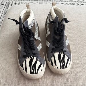 Gianni Bini Zebra Print Sneakers with Black and Cream Accents